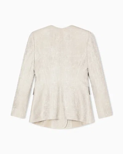 Emporio Armani Double-breasted Jacket In Icon Textured Jacquard Fabric In White