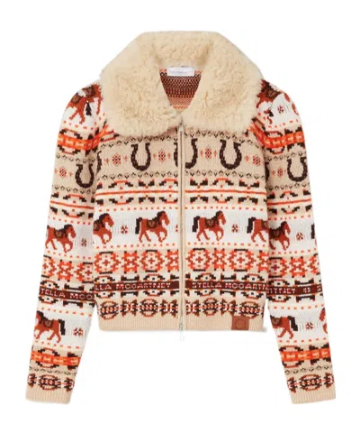 Stella Mccartney Intarsia Virgin Wool Zip-up Cardigan In Multi