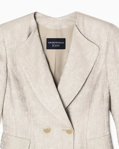 Emporio Armani Double-breasted Jacket In Icon Textured Jacquard Fabric In White