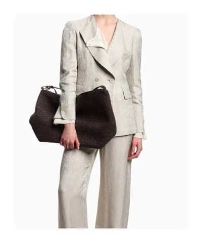 Emporio Armani Double-breasted Jacket In Icon Textured Jacquard Fabric In White