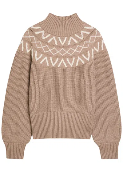 Varley Marcie Fair Isle Yoke Mock Neck Knit Sweater In Brown