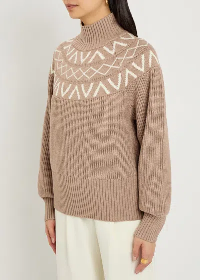 Varley Marcie Fair Isle Yoke Mock Neck Knit Sweater In Brown