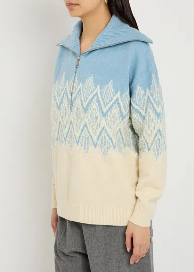 Varley Hedda Fair Isle Half Zip Pullover Ashley Blue In Blue