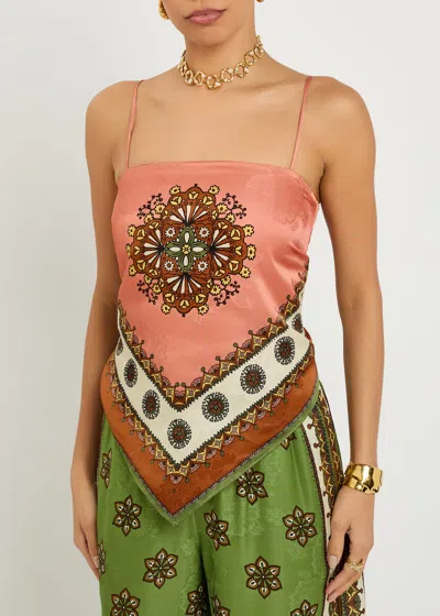 Alemais Contina Printed Satin-jacquard Top In Brown