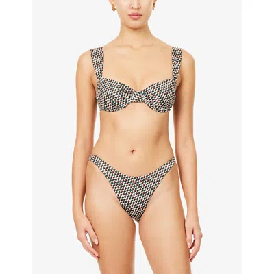 Away That Day Womens Ivy Green Geo Print Isla Del Sol Bikini Top Xl In Multi