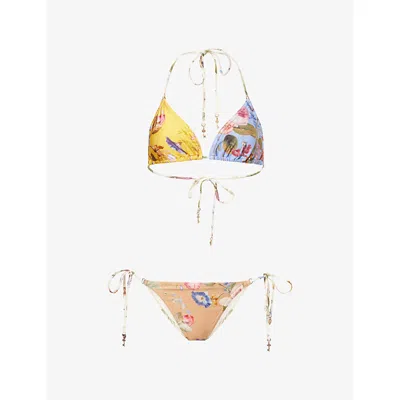 Zimmermann Womens Spliced Print Patience Spliced Tri Bikini Set In Yellow