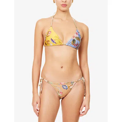 Zimmermann Womens Spliced Print Patience Spliced Tri Bikini Set In Yellow