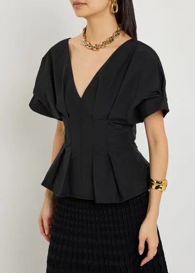 Simkhai Jonathan  Rozen Pleated Cotton-blend Top In Black