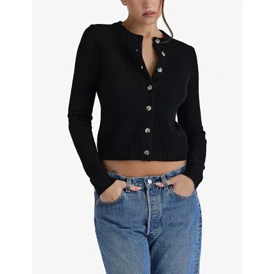 House Of Cb Womens Black Round-neck Merino-wool And Cashmere-blend Cardigan In Black