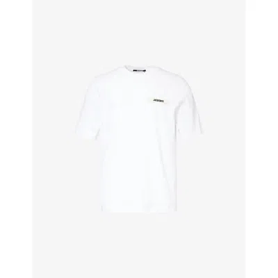 Jacquemus Le T-shirt Gros Grain White T-shirt With Logo Patch On The Front In Cotton Man In White