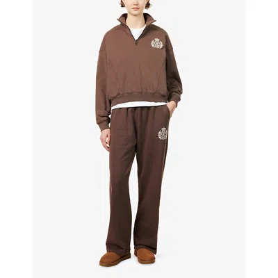 Sporty And Rich Womens Chocolate Farm Crest Embroidered-logo Cotton Sweatshirt In Blue