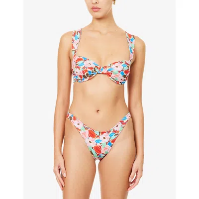 Away That Day Womens Retro Bloom Print Isla Del Sol Bikini Top Xs In Multi