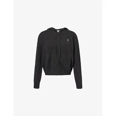 Sporty And Rich Womens Dark Grey Duty Cash Embroidered-logo Cashmere-and-wool Hoodie In Animal Print