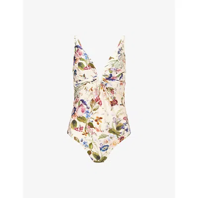 Zimmermann Womens Vanilla Floral Patience Tuck Plunge Floral One-piece Swimsuit In Multi