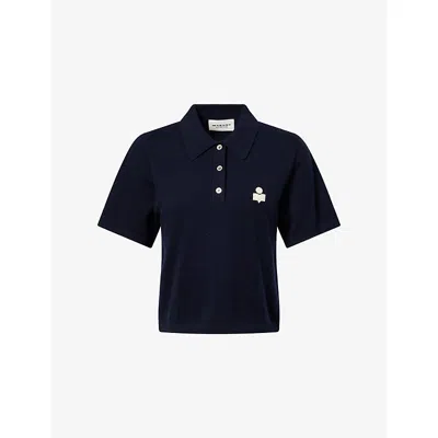 Isabel Marant Étoile Womens Midnight Althea Collared Cotton And Wool-blend Top In Blue