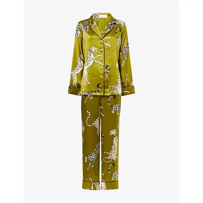 Olivia Von Halle Womens Lila Chanson Leopard-print Silk Pyjama Set Xs In Green