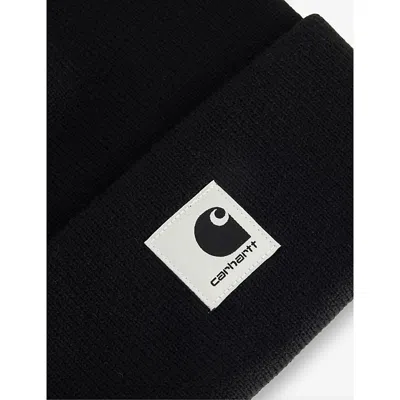Carhartt Omens Black Ashley Brand-patch Knitted Beanie In Black