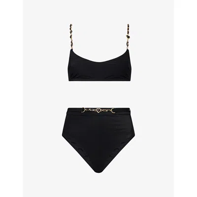 Zimmermann Womens Black Daylight Chain Scoop Bikini Set In Black
