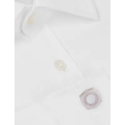 Tateossian Mens White Rounded Square Graffiato Rhodium-plated Sterling-silver, Sapphire And Mother-of-pearl Cuf In Metallic