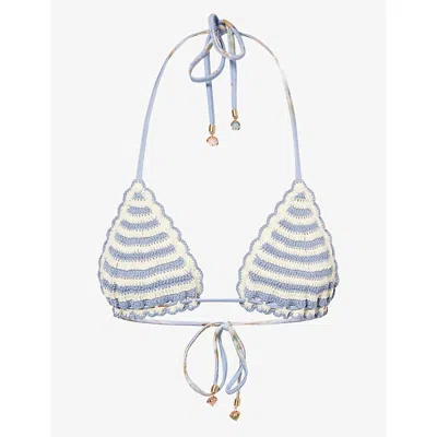 Zimmermann Womens Blue Stripe Awaken Crocheted Triangle Bikini Top In Blue
