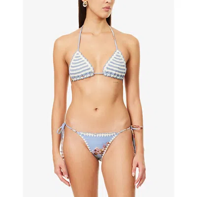 Zimmermann Womens Blue Stripe Awaken Crocheted Triangle Bikini Top In Blue