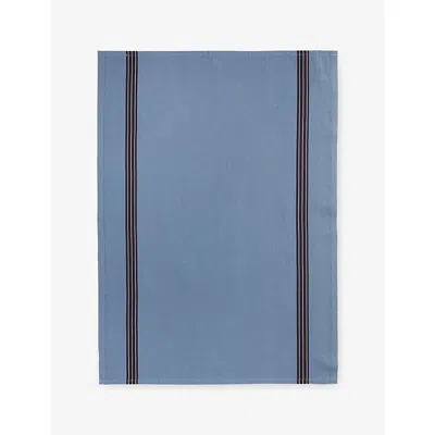 Charvet Bleu De Prusse Torchon Piano Cotton And Linen Tea Towel In Blue