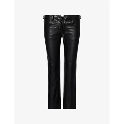 Isabel Marant Vanel Lace-up Leather Straight-leg Pants In Black