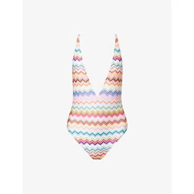 Missoni Womens Multicolor W/light Base Chevron Plunge Knit Swimsuit In Multi