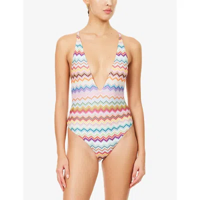 Missoni Womens Multicolor W/light Base Chevron Plunge Knit Swimsuit In Multi