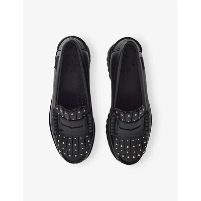 Weekend Max Mara Omens Black Stud-embellished Penny Leather Loafers Eur 37.5 / 4.5 Uk In Black