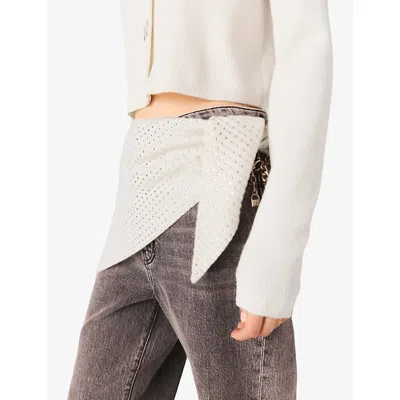 Maje Womens Ecru Rhinestone-embellished Triangle Wool Scarf In Neutral
