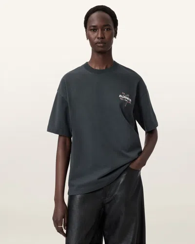 Allsaints Cotton Pentacle Oversized Etta T-shirt In Black