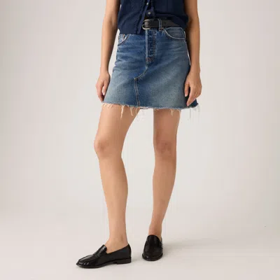 Levi's High Rise Deconstructed Button Fly Skirt In Blue In Blue