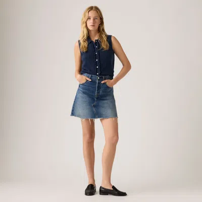 Levi's High Rise Deconstructed Button Fly Skirt In Blue In Blue