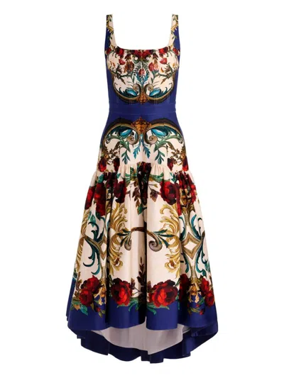 Alice And Olivia Printed Midi Dress In Blue
