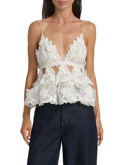Zimmermann Crush Embroidered Linen-silk Tank Top In Ivo Ivory