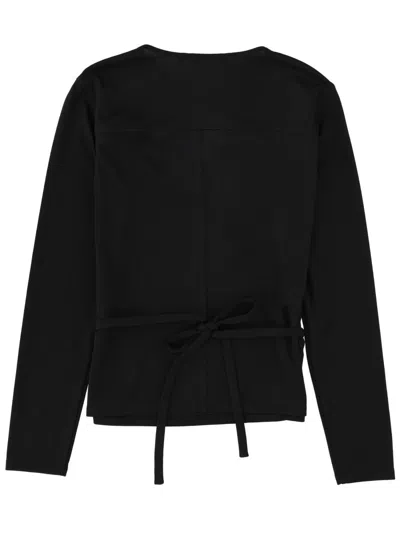 Theory Long Sleeve Knit Top Tie Back Wrap In Black
