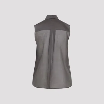 Peserico Silk Cotton Top Collared Neck Ruffle Sleeveless In Gray