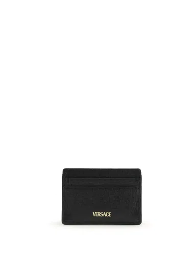 Versace Black Leather Medusa Biggie Card Holder In Brown