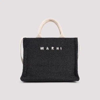 Marni Raffia East-west Tote Bag In Black