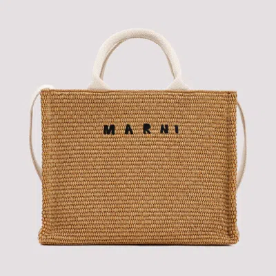 Marni Large Canvas-trimmed Embroidered Raffia Tote