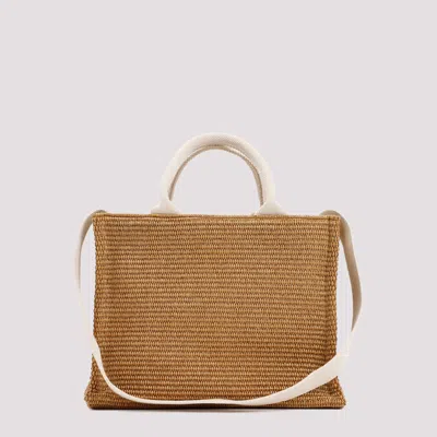 Marni Large Canvas-trimmed Embroidered Raffia Tote