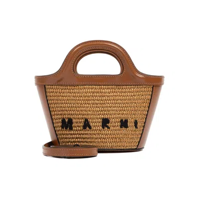 Marni Natural Tropicalia Logo-embroidered Tote Bag In Brown