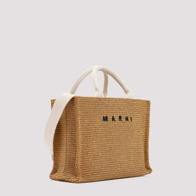 Marni Large Canvas-trimmed Embroidered Raffia Tote