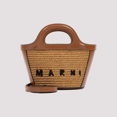 Marni Natural Tropicalia Logo-embroidered Tote Bag In Brown