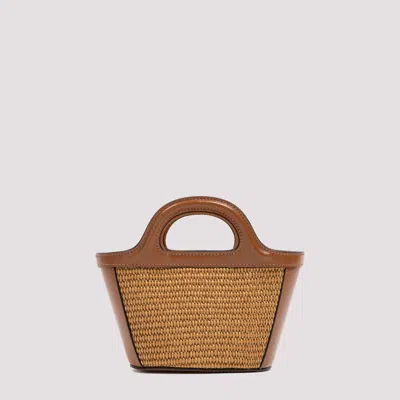 Marni Natural Tropicalia Logo-embroidered Tote Bag In Brown