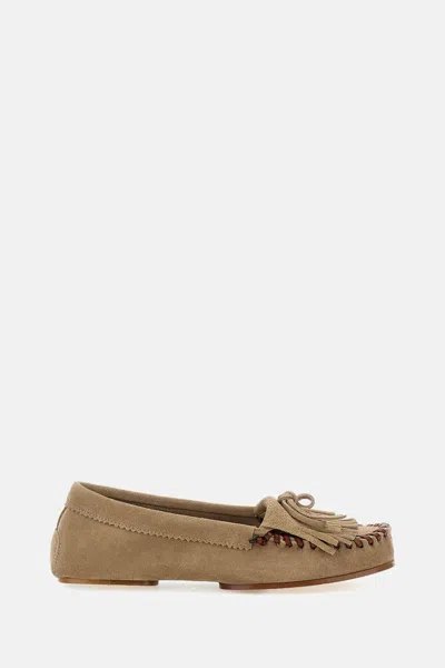 Paris Texas Loafers In Stone Calf Suede Leather In Brown