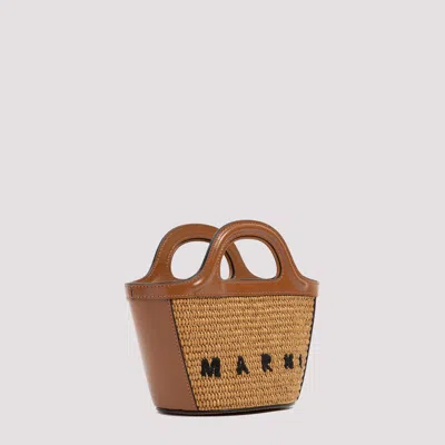 Marni Natural Tropicalia Logo-embroidered Tote Bag In Brown