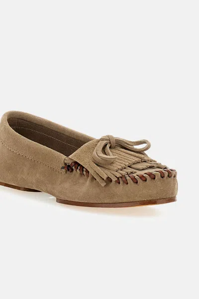 Paris Texas Loafers In Stone Calf Suede Leather In Brown