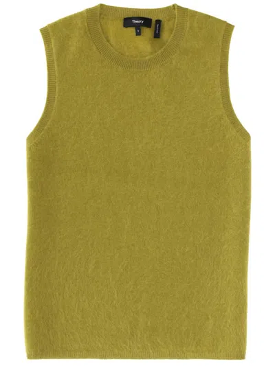 Theory Knit Top Ribbed Neckline And Hem Sleeveless In Green